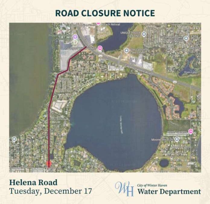 Emergency Road Closure Notice for Helena Road in Winter Haven