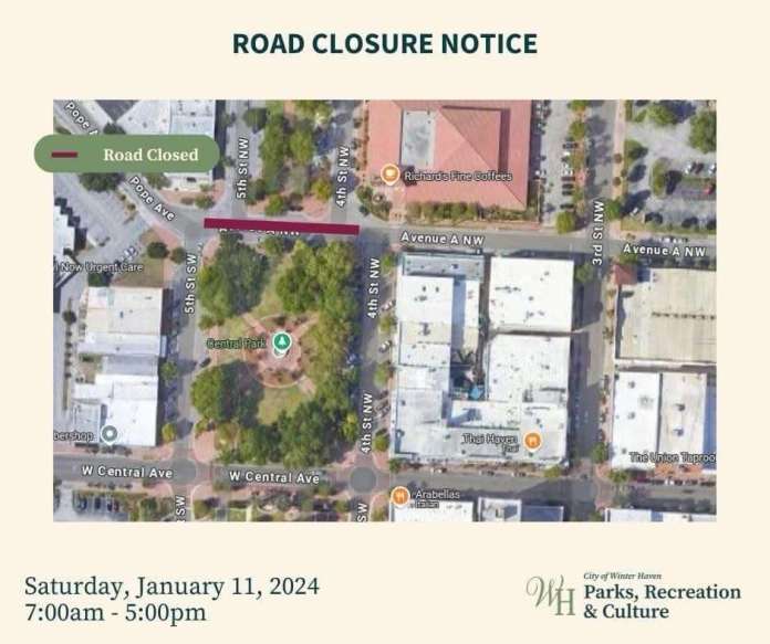 Road Closure Notice for Downtown Winter Haven Saturday